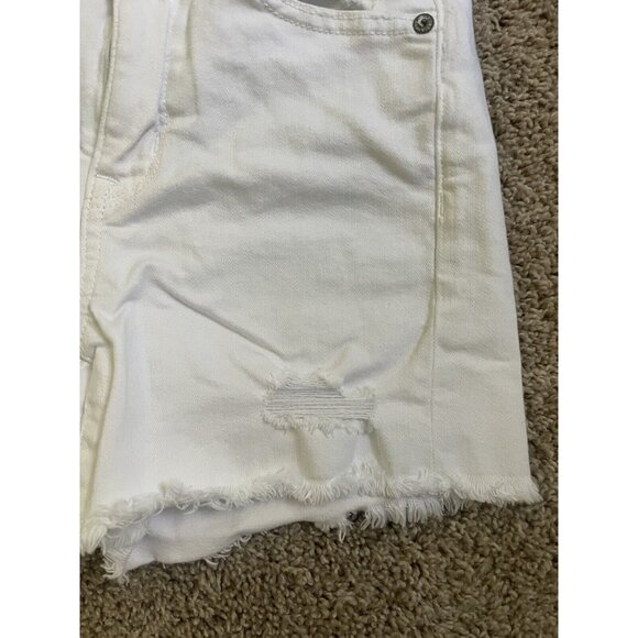 American Eagle Shorts Women Sz 0 White Denim High Waisted Distressed Raw Hem - Picture 5 of 9